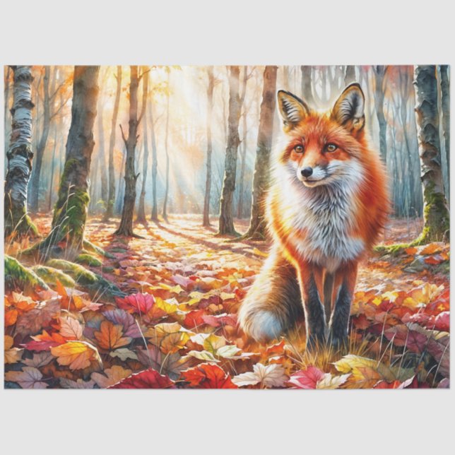 Fox Autumn Forest Watercolor Tissue Paper (Front)