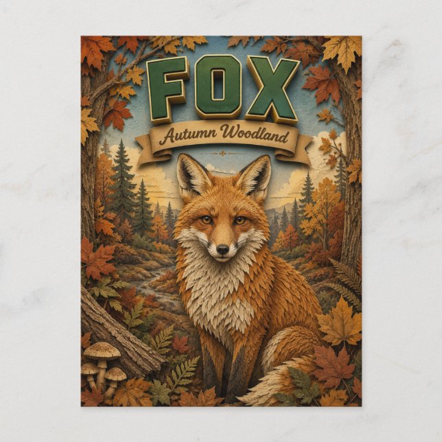 Fox Autumn Woodland POPCUT Postcard (Front)