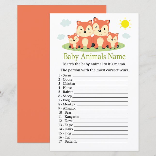 Fox Baby Animals Name Game (Front/Back)