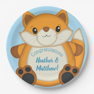 Fox Baby Shower Blue Paper Plate