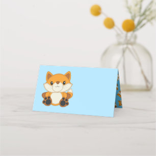 Fox Baby Shower Blue Woodland Place Card