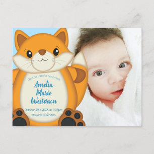 Fox Baby Shower Blue Woodland Postcard