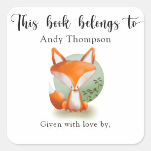 Fox Baby Shower bookplate - this book belongs to Square Sticker