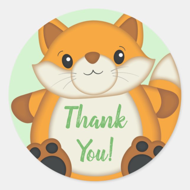 Fox Baby Shower Green Classic Round Sticker (Front)