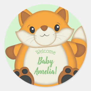 Fox Baby Shower Green Classic Round Sticker