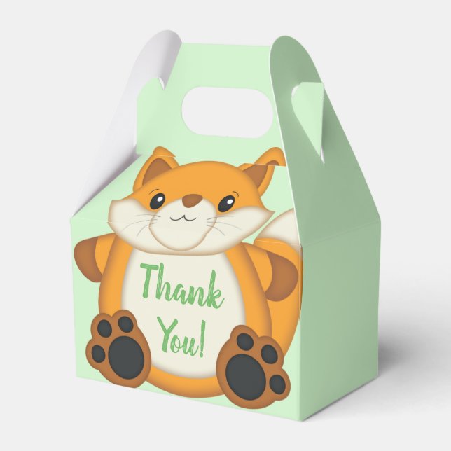 Fox Baby Shower Green Favour Box (Front Side)