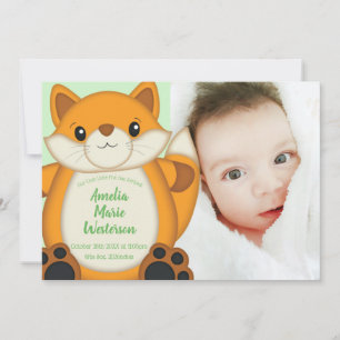 Fox Baby Shower Green Invitation