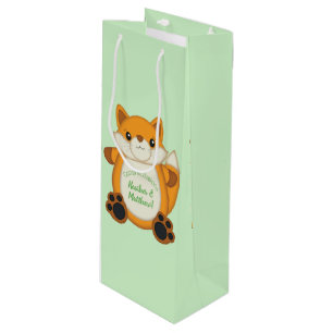 Fox Baby Shower Green Wine Gift Bag