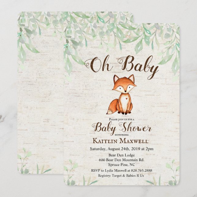 Fox Baby Shower Invitation (Front/Back)