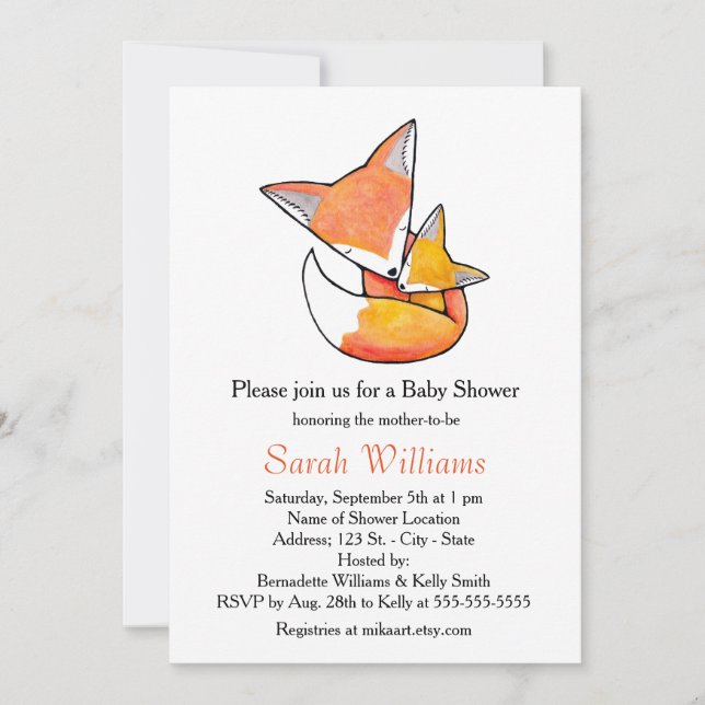 Fox Baby Shower Invitation Fox Mum Baby Woodland (Front)