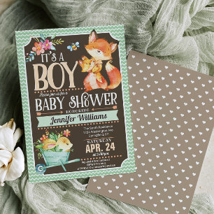 Fox Baby Shower Invitation, Woodland Boy Invitation