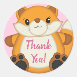Fox Baby Shower Pink Classic Round Sticker