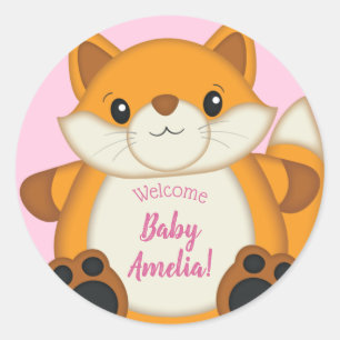 Fox Baby Shower Pink Classic Round Sticker