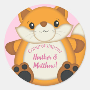 Fox Baby Shower Pink Classic Round Sticker