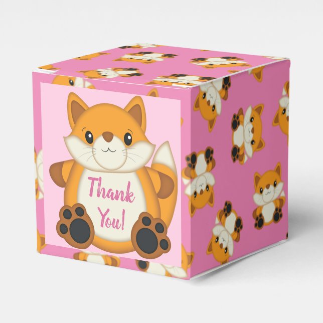 Fox Baby Shower Pink Favour Box (Front Side)