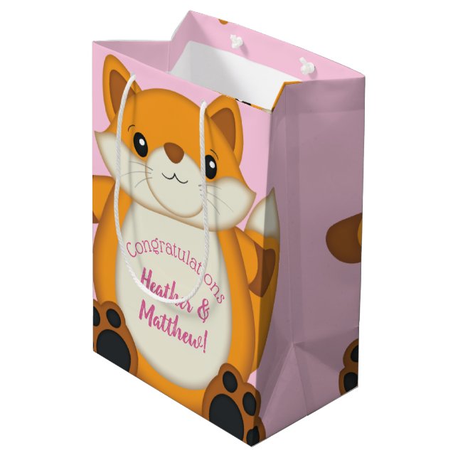 Fox Baby Shower Pink Medium Gift Bag (Back Angled)