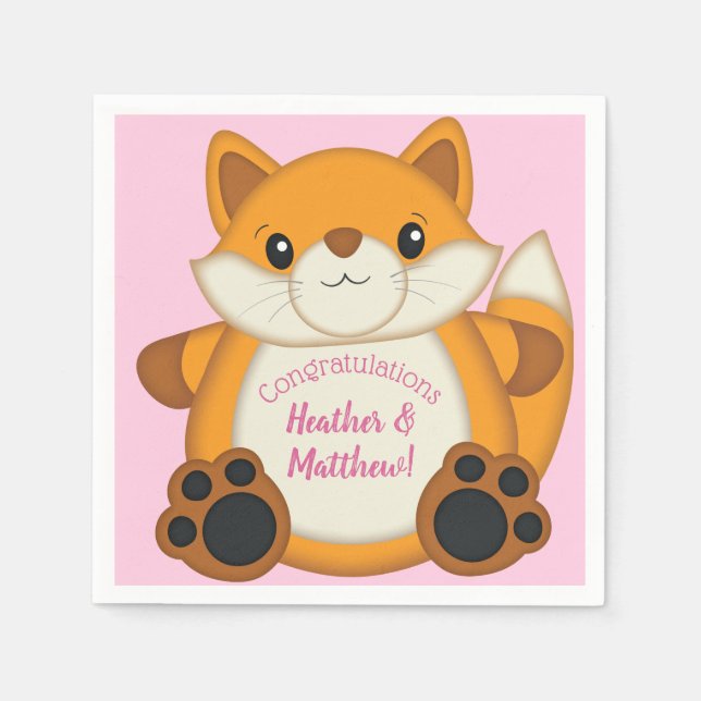 Fox Baby Shower Pink Napkin (Front)