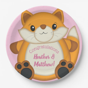 Fox Baby Shower Pink Paper Plate