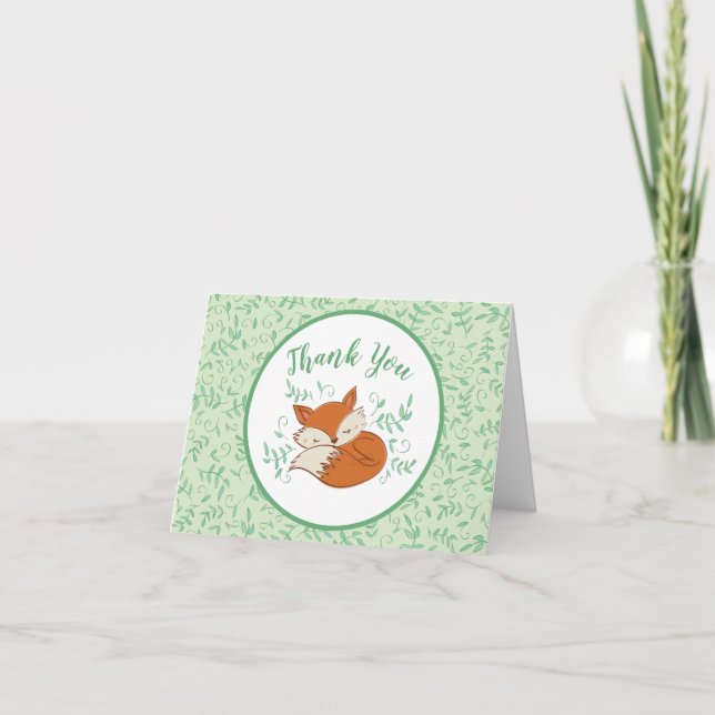 Fox Baby Shower Woodland Animals Thank You Card (Front)