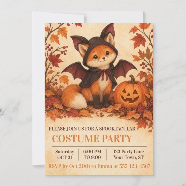 Fox Bat Costume Halloween Party Invitation (Front)