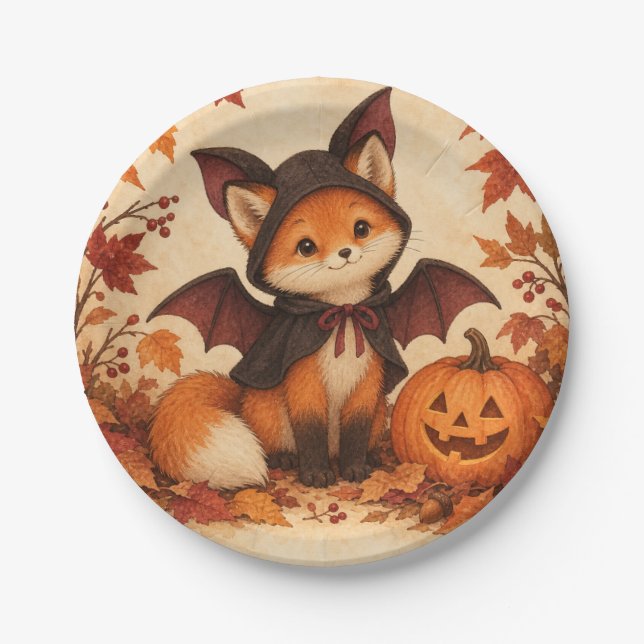 Fox Bat Costume Halloween Party Plates (Front)
