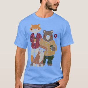 Fox Bear Boxer Coffee Valentines by Tobe Fonseca T-Shirt