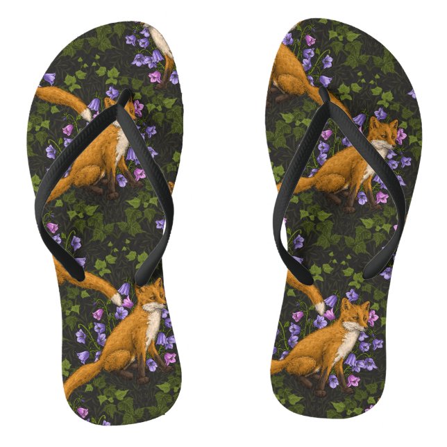  Fox, bellflowers and ivy, green, orange and viole Jandals (Footbed)