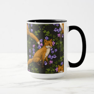 Fox, bellflowers and ivy, green, orange and viole Mug