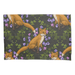 Fox, bellflowers and ivy, green, orange and viole Pillowcase