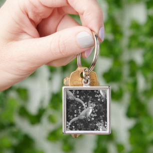 Fox, bellflowers and ivy, monochrome, silver wall Key Ring