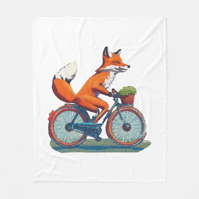 Fox Bicycle Fleece Blanket (Front)