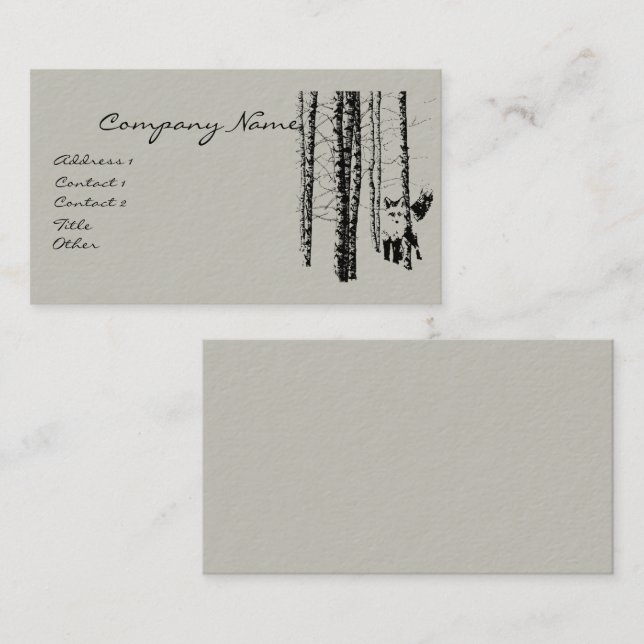 Fox Birch Tree Forest Animal Silhouette Nature Art Business Card (Front/Back)
