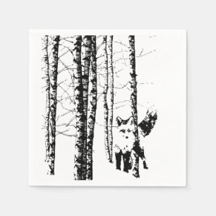 Fox Birch Tree Forest Animal Silhouette Nature Art Napkin
