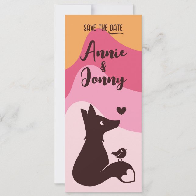 Fox & Bird Pink Sunset Save The Date (Front)