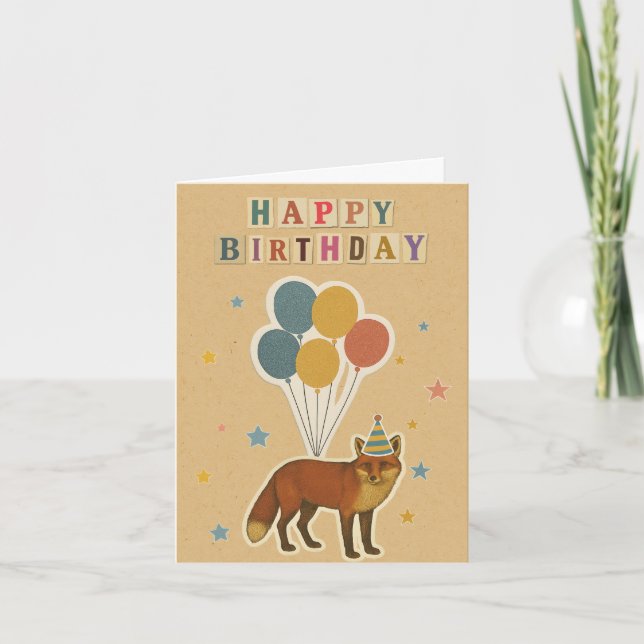 Fox Birthday Card on Kraft Background (Front)