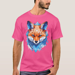 Fox Blue Eyes Face Polygon Geometric Animal Print T-Shirt
