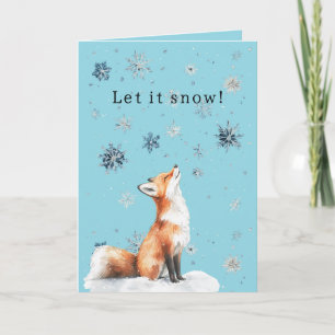 Fox Blue Snowflakes Christmas Let it Snow Card