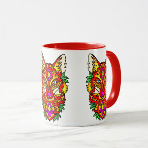 Fox boho abstract art bohemian wolf red purple mug