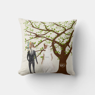 Fox Bride and Groom with Tree Initials Cushion