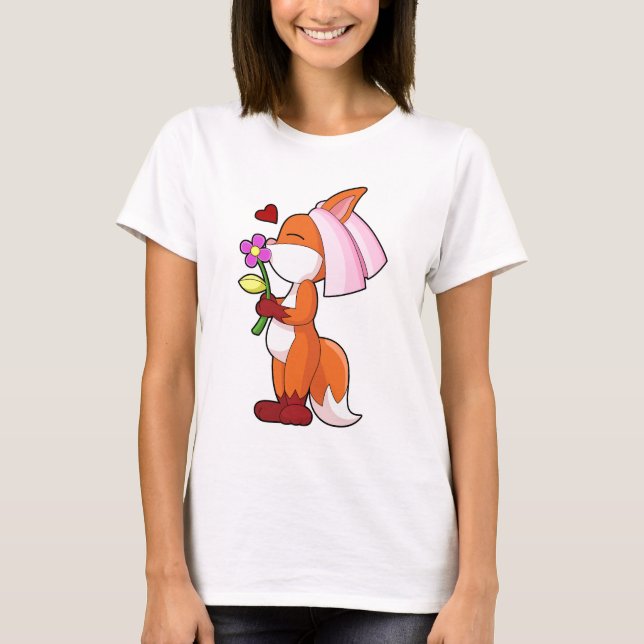 Fox Bride Flower Wedding T-Shirt (Front)