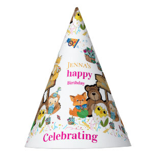 Fox Cat Bird Chicks Happy Birthday Paper Party Hat