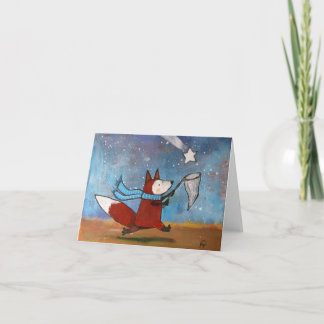Fox Catching Shooting Star Original Whimsical Art Card