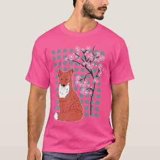 Fox Cherry Blossom Tree Sakura Japanese Fox T-Shirt