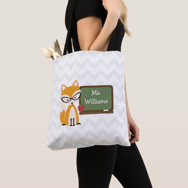 Fox Chevron Teacher Tote Bag (Close Up)