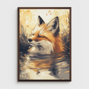 Fox Chilling in Water Painting  Poster