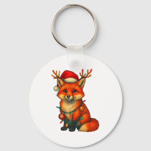 Fox Christmas Lights Xmas  Key Ring