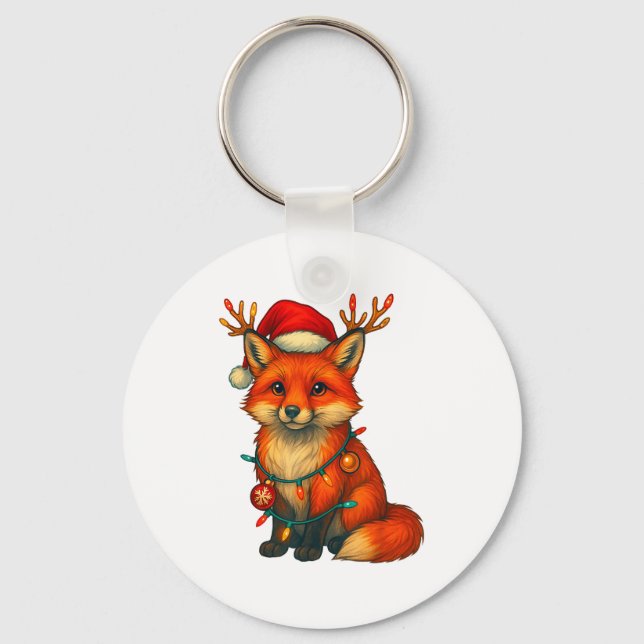 Fox Christmas Lights Xmas  Key Ring (Front)