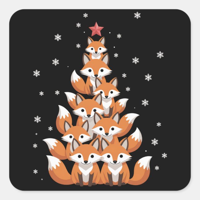Fox Christmas Tree Fox Xmas Tree Funny Animal Square Sticker (Front)