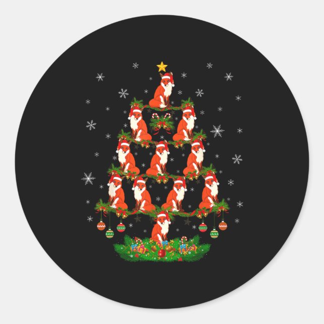 Fox Christmas Tree Funny Xmas Lover  Classic Round Sticker (Front)