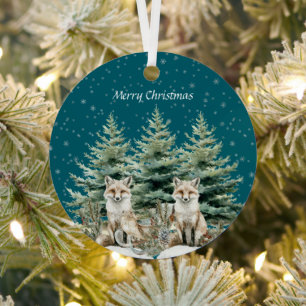 Fox Christmas Tree Sleigh Snowflakes Metal Tree Decoration